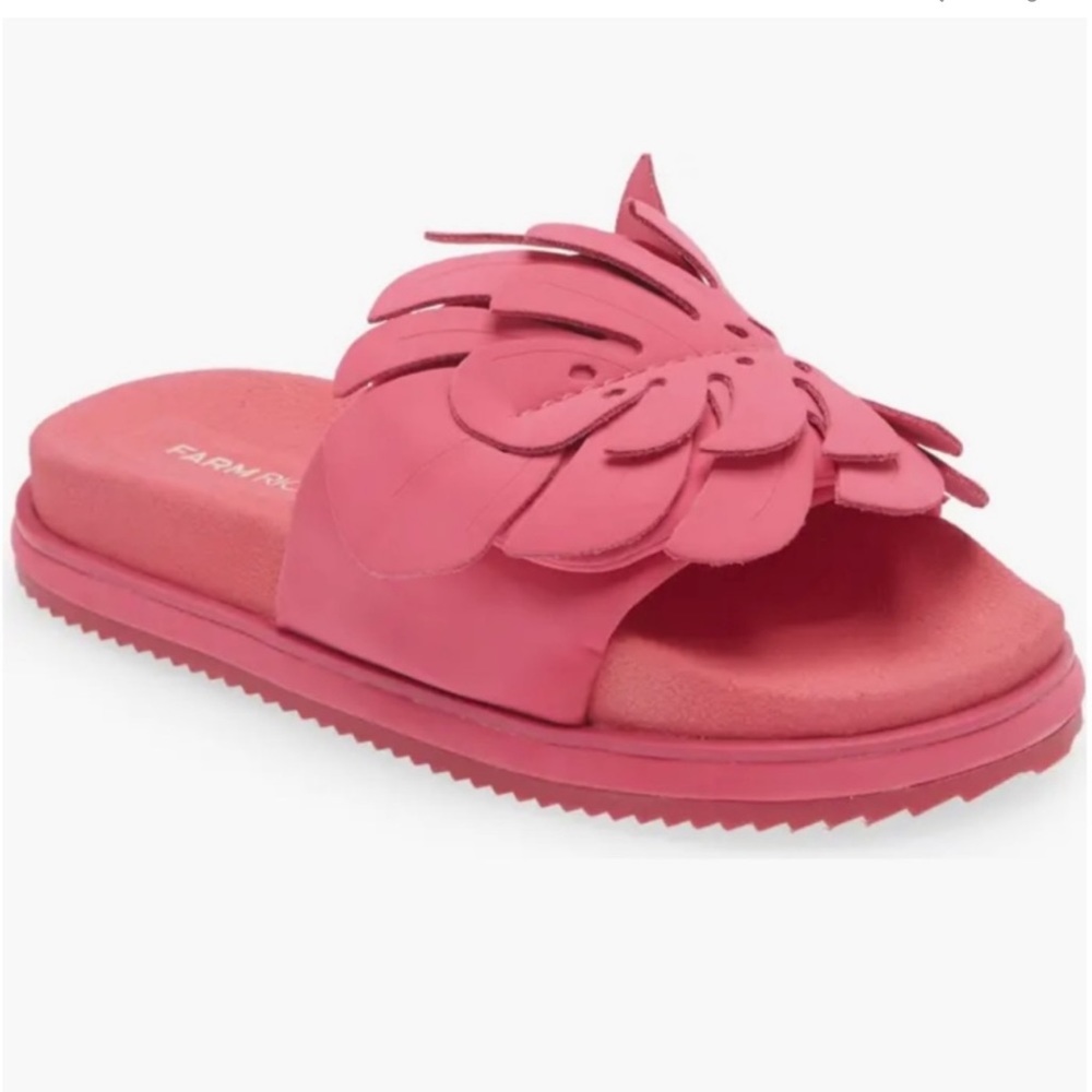 Farm Rio Pink Monstera Anatomic Leaf Slide Sandal
